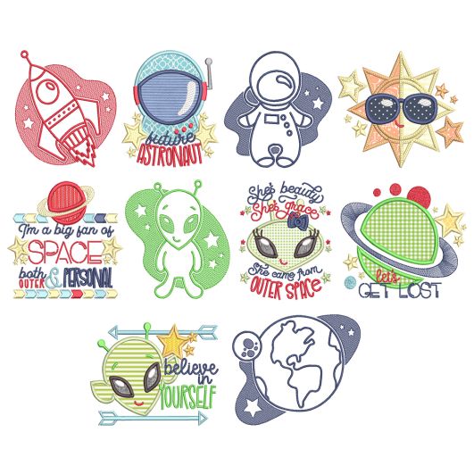 Outer Space Machine Embroidery Designs by JuJu
