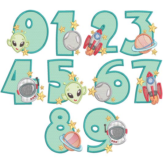 Outer Space Numbers | Machine Embroidery Designs by JuJu