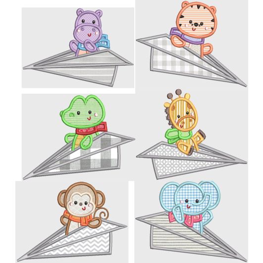 Paper Plane Critters Applique Machine Embroidery Designs by JuJu 