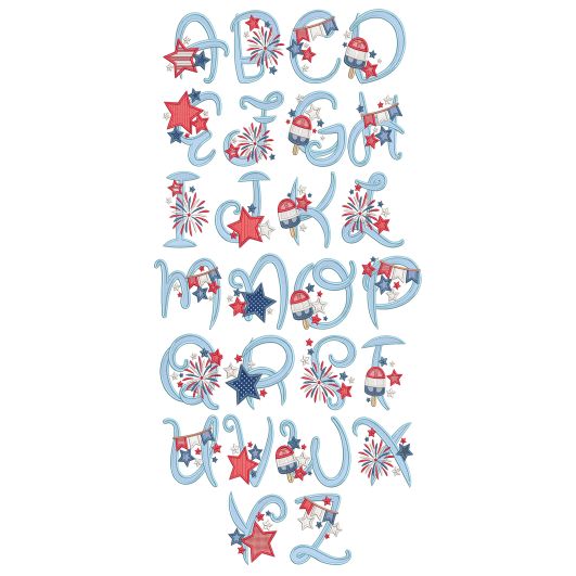Patriotic Applique Alphabet Machine Embroidery Designs By JuJu