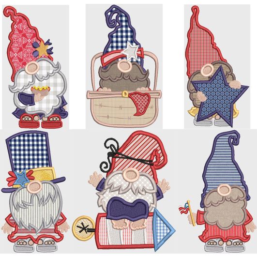 Patriotic Gnomes Applique Machine Embroidery Designs by JuJu 