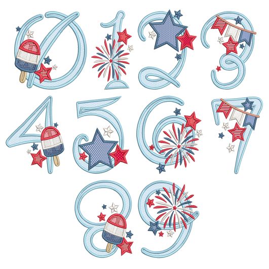 Patriotic Applique Numbers Machine Embroidery Designs By JuJu