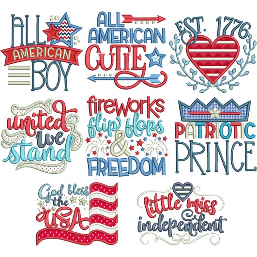 Patriotic Word Art Machine Embroidery Designs By JuJu
