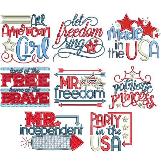 Patriotic Word Art 2 Machine Embroidery Designs By JuJu

