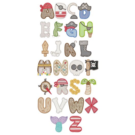 Pirate Applique Alphabet Machine Embroidery Designs By JuJu

