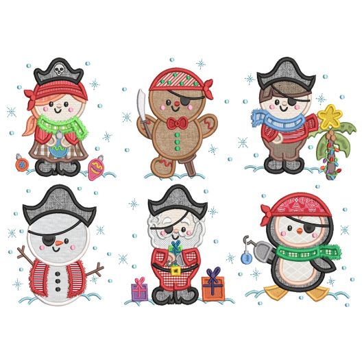 Pirate Christmas Applique Machine Embroidery Designs by JuJu 