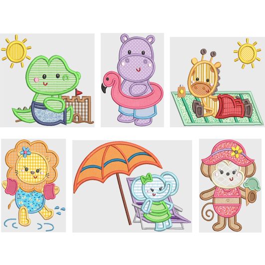 Playful Beach Animals Applique Machine Embroidery Designs by JuJu 