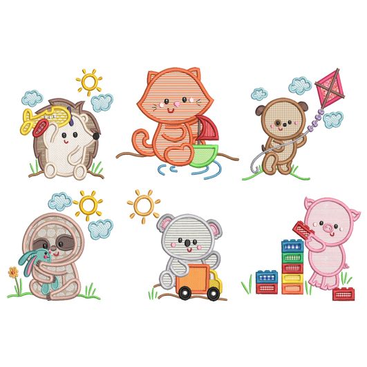 Playful Critters Applique Machine Embroidery Designs by JuJu