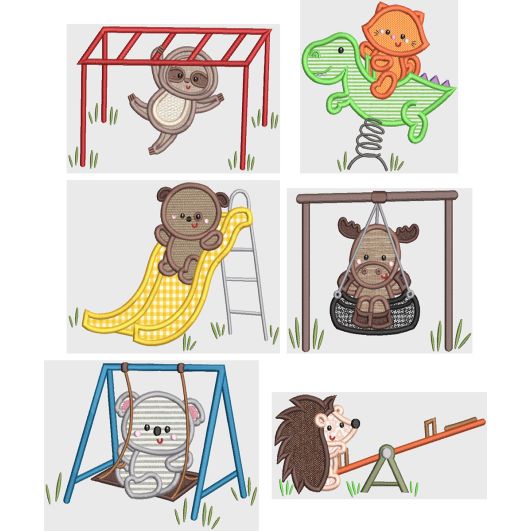 Playground Critters Applique Machine Embroidery Designs by JuJu 

