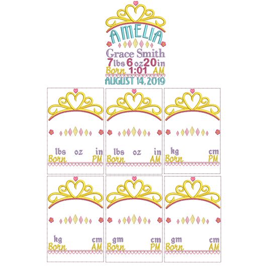 Princess Birth Announcement Template Machine Embroidery Designs by JuJu