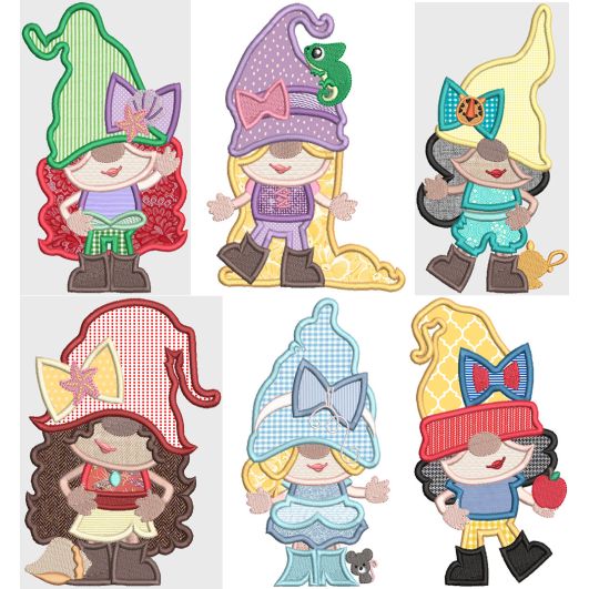 Princess Gnomes Applique Machine Embroidery Designs by JuJu 

