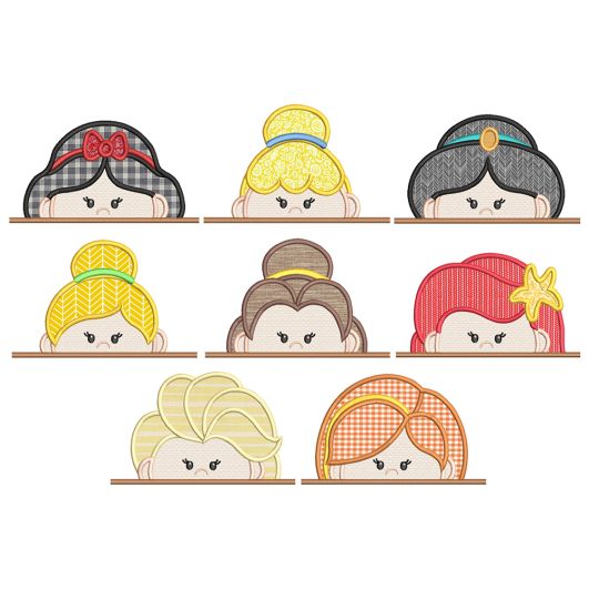 Princess Toppers Applique Machine Embroidery Designs by JuJu 