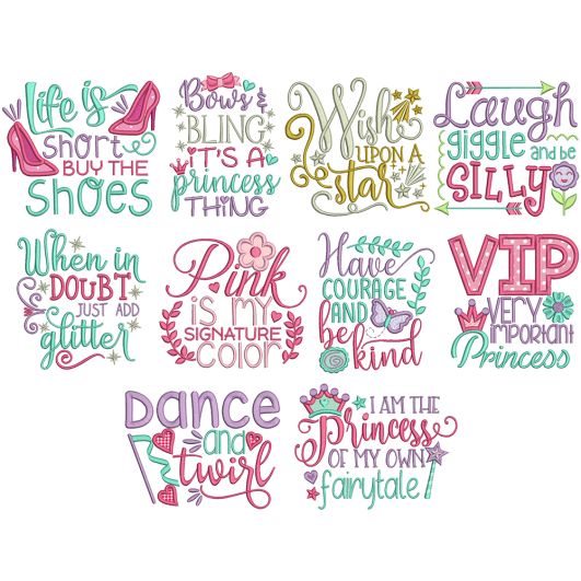 Princess Word Art Machine Embroidery Designs By JuJu

