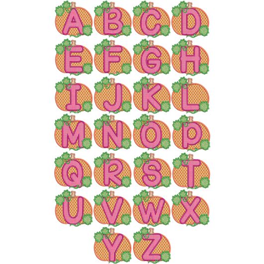 Pumpkin Applique Alphabet Machine Embroidery Designs By JuJu