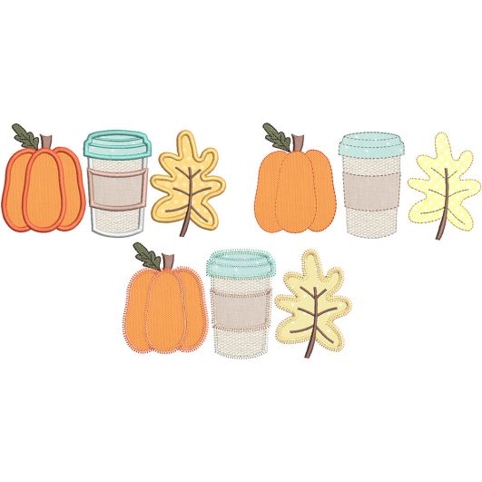 Pumpkin Coffee Leaf Trio Applique | Machine Embroidery Designs by JuJu