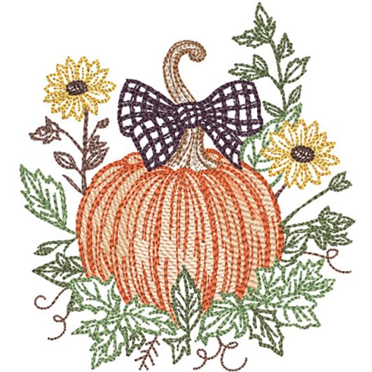 Pumpkin Plaid Bow Sketch 1 | Machine Embroidery Designs by JuJu