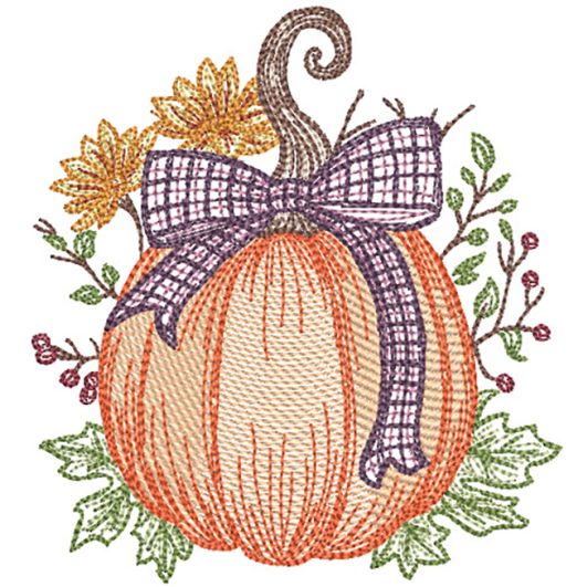 Pumpkin Plaid Bow Sketch 2 | Machine Embroidery Designs by JuJu