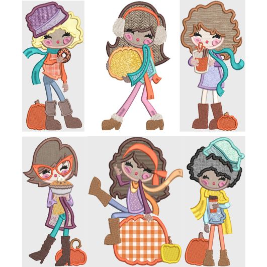 Pumpkin Spice Girls Digital Machine Embroidery Designs by JuJu 