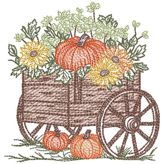 Pumpkins Wagon Sketch | Machine Embroidery Designs by JuJu
