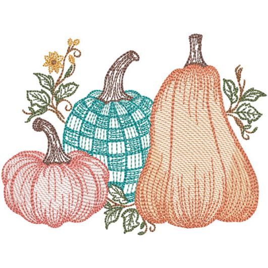 Pumpkin Trio Sketch | Machine Embroidery Designs by JuJu