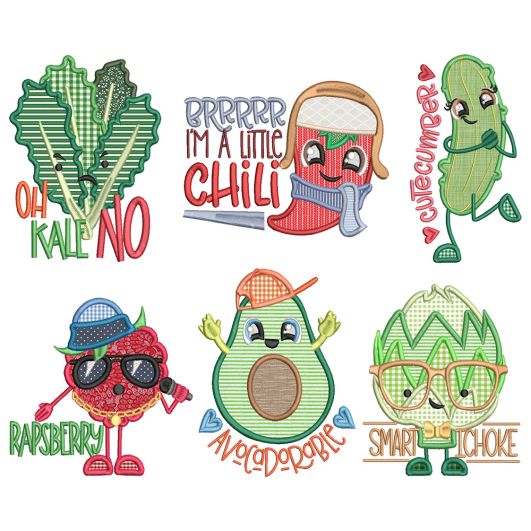Punny Produce 1 Machine Embroidery Designs by JuJu
