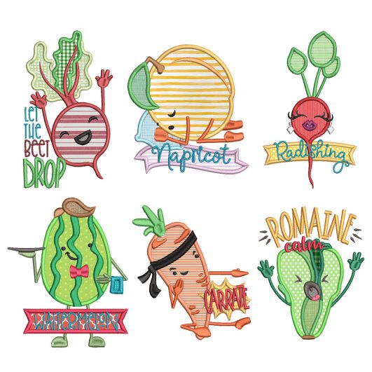 Punny Produce 2 Machine Embroidery Designs by JuJu
