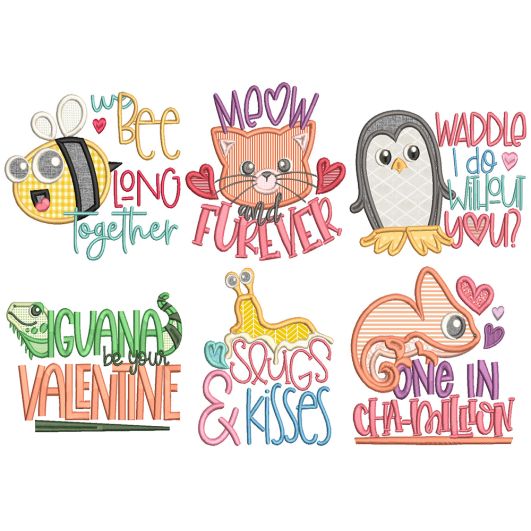 Punny Valentine Animals Machine Embroidery Designs by JuJu
