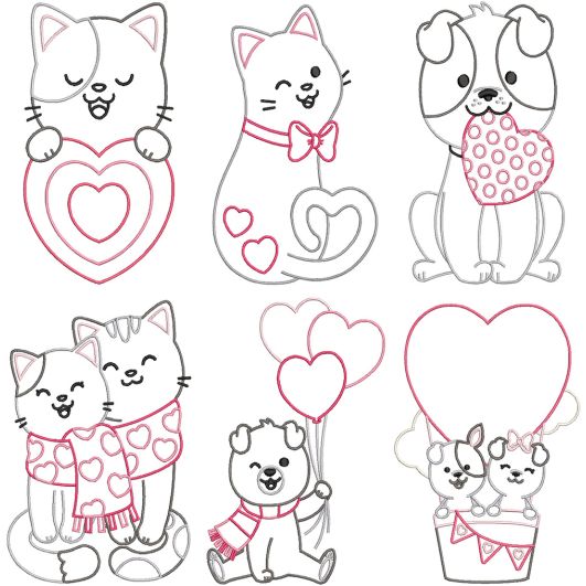 Puppy and Kitty Love Machine Embroidery Designs by JuJu
