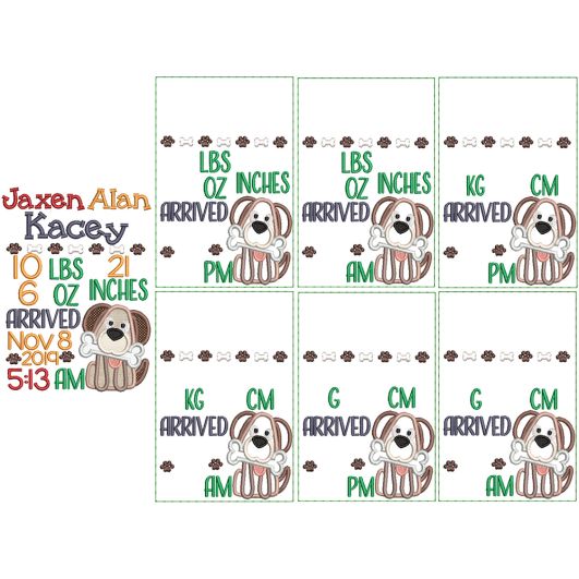 Puppy Birth Announcement Template Machine Embroidery Designs by JuJu