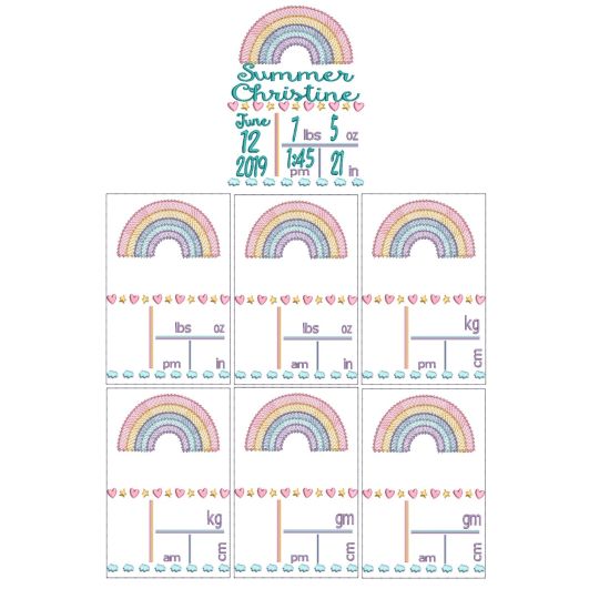 Rainbow Birth Announcement Template Machine Embroidery Designs by JuJu