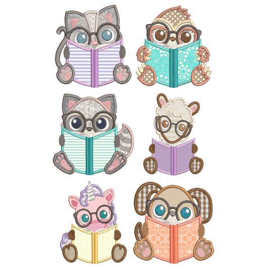 Reading Critters Applique 2 Machine Embroidery Designs by JuJu