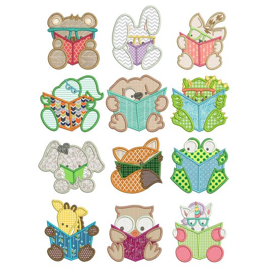 Reading Critters Applique Machine Embroidery Designs by JuJu