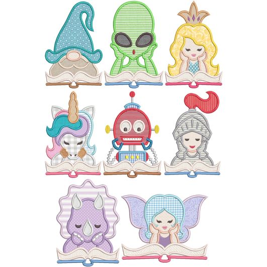 Reading Pals Applique Machine Embroidery Designs by JuJu 