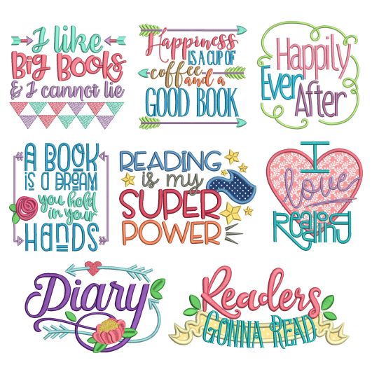 Reading Word Art Set 1 Reading Pillow Machine Embroidery Designs by JuJu
