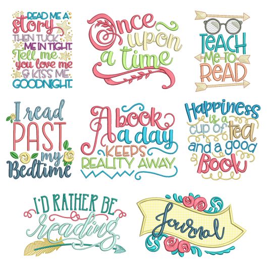 Reading Word Art Set 2 Reading Pillow Machine Embroidery Designs by JuJu
