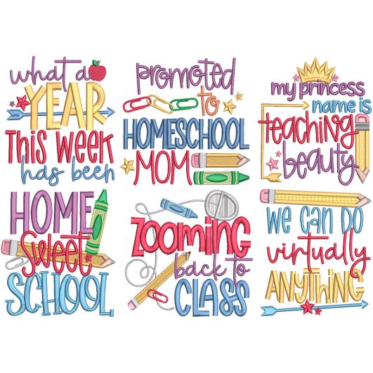 Remote School Word Art Digital Machine Embroidery Designs by JuJu