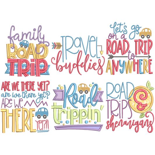 Road Trip Word Art Machine Embroidery Designs by JuJu
