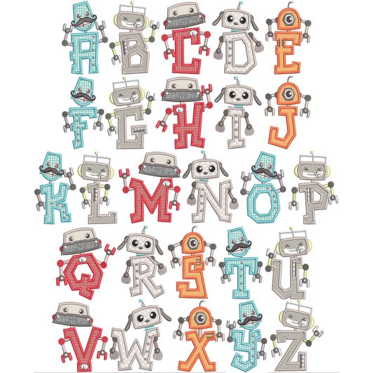 Robotic Friends Alphabet | Machine Embroidery Designs by JuJu