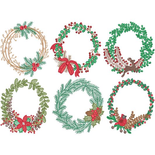 Rustic Christmas Wreaths | Machine Embroidery Designs by JuJu