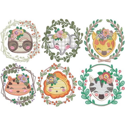 Rustic Jungle Animal Wreaths | Machine Embroidery Designs by JuJu