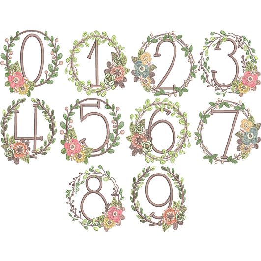 Rustic Wreath Numbers Digital Embroidery Machine Designs by JuJu