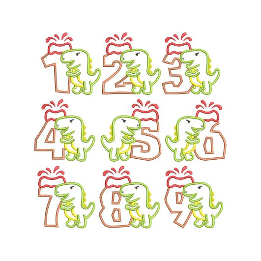 Dino Numbers | Machine Embroidery Designs by JuJu