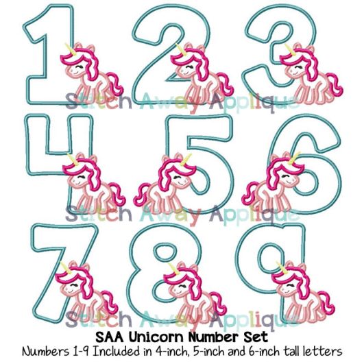 Unicorn Numbers | Machine Embroidery Designs by JuJu