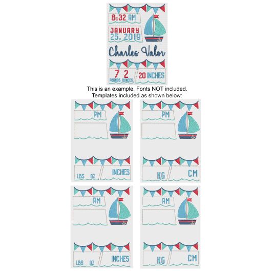 Sailboat Birth Announcement Template Machine Embroidery Designs by JuJu