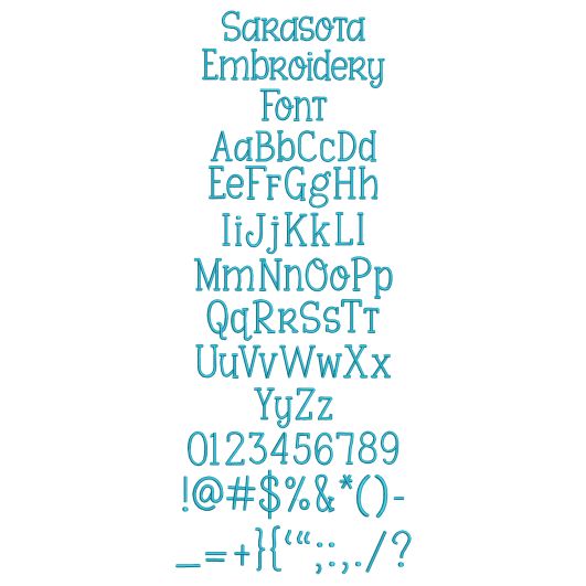 Sarasota Embroidery Font | Machine Embroidery Designs by JuJu