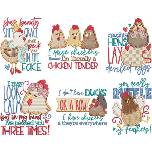 Sassy Chickens Word Art 1 | Machine Embroidery Designs by JuJu