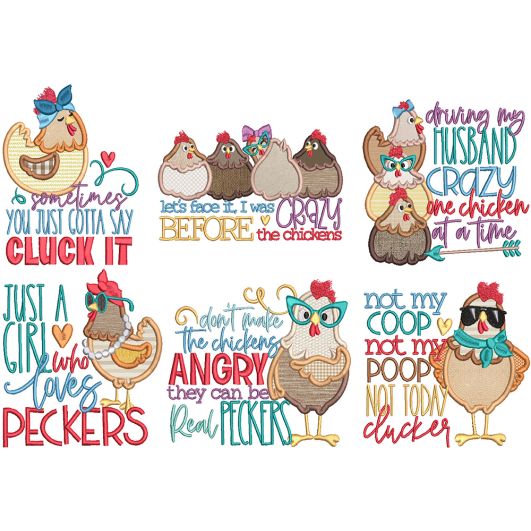 Sassy Chickens Word Art 2 | Machine Embroidery Designs by JuJu