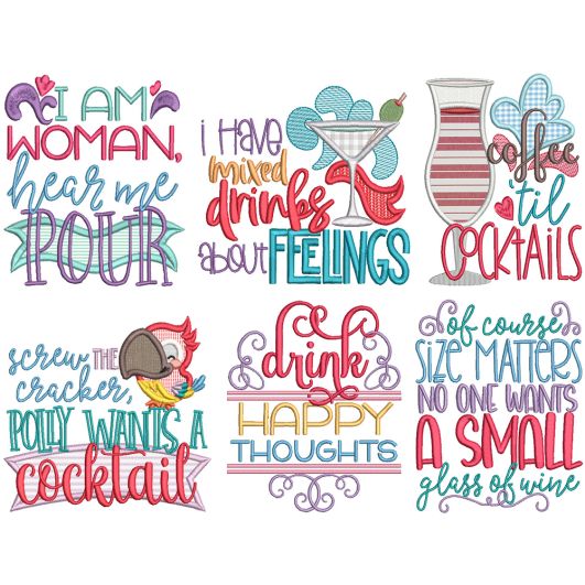 Sassy Cocktail Word Art Machine Embroidery Designs by JuJu
