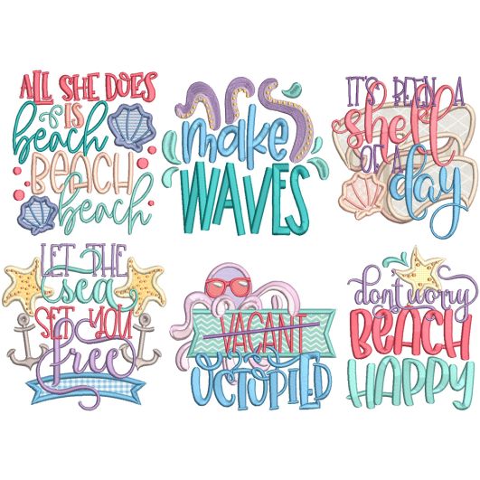 Sassy Seaside Beach Word Art Machine Embroidery Designs by JuJu
