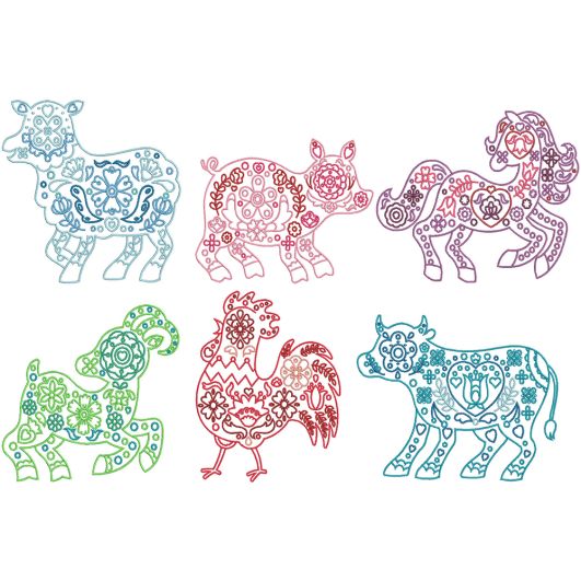 Scandinavian Farm Animals Digital Machine Embroidery Designs by JuJu